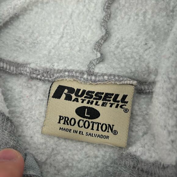 Vintage 90s y2k Mens Grey Russell Athletic Blank Full Zip Hoodie Sweatshirt Sz L - Picture 3 of 6